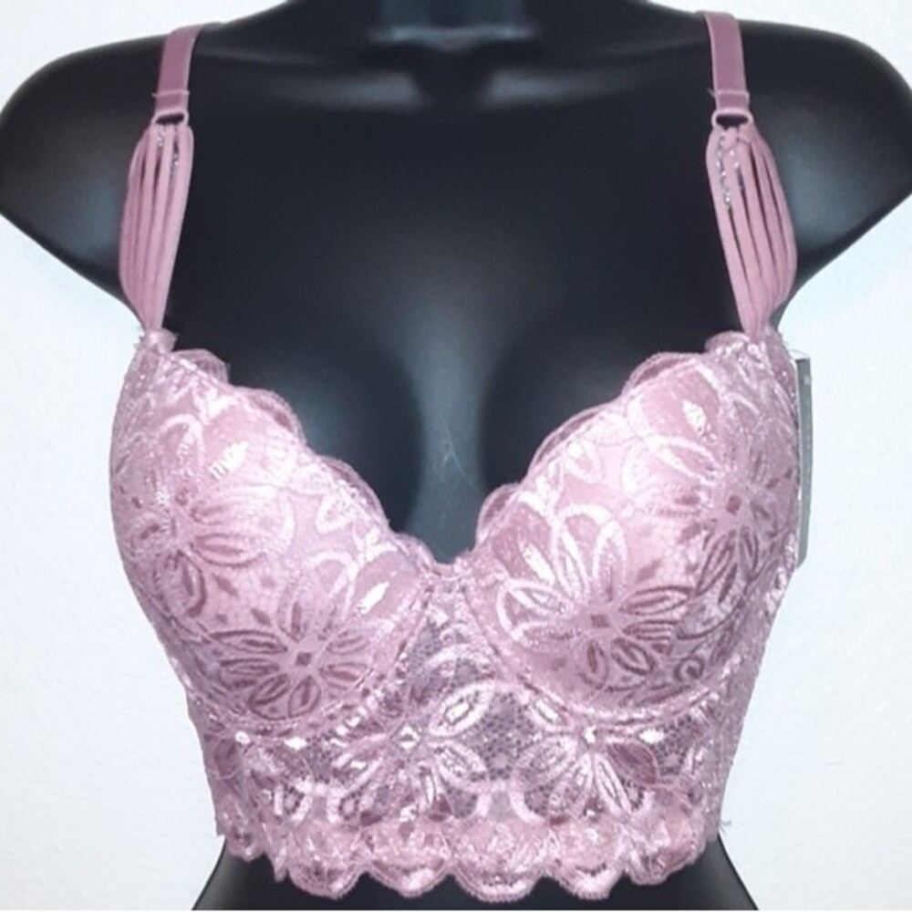 Youmita Mesa Rose Floral Lace Trim Longline Lace 36B Bra NWT